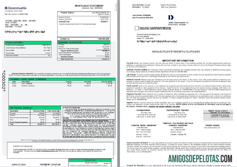 Declaração de hipoteca Dovenmuehle dos EUA, 3 páginas 1 2 Scr modelo